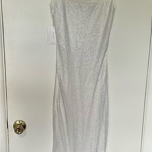 White full length rhinestone dress